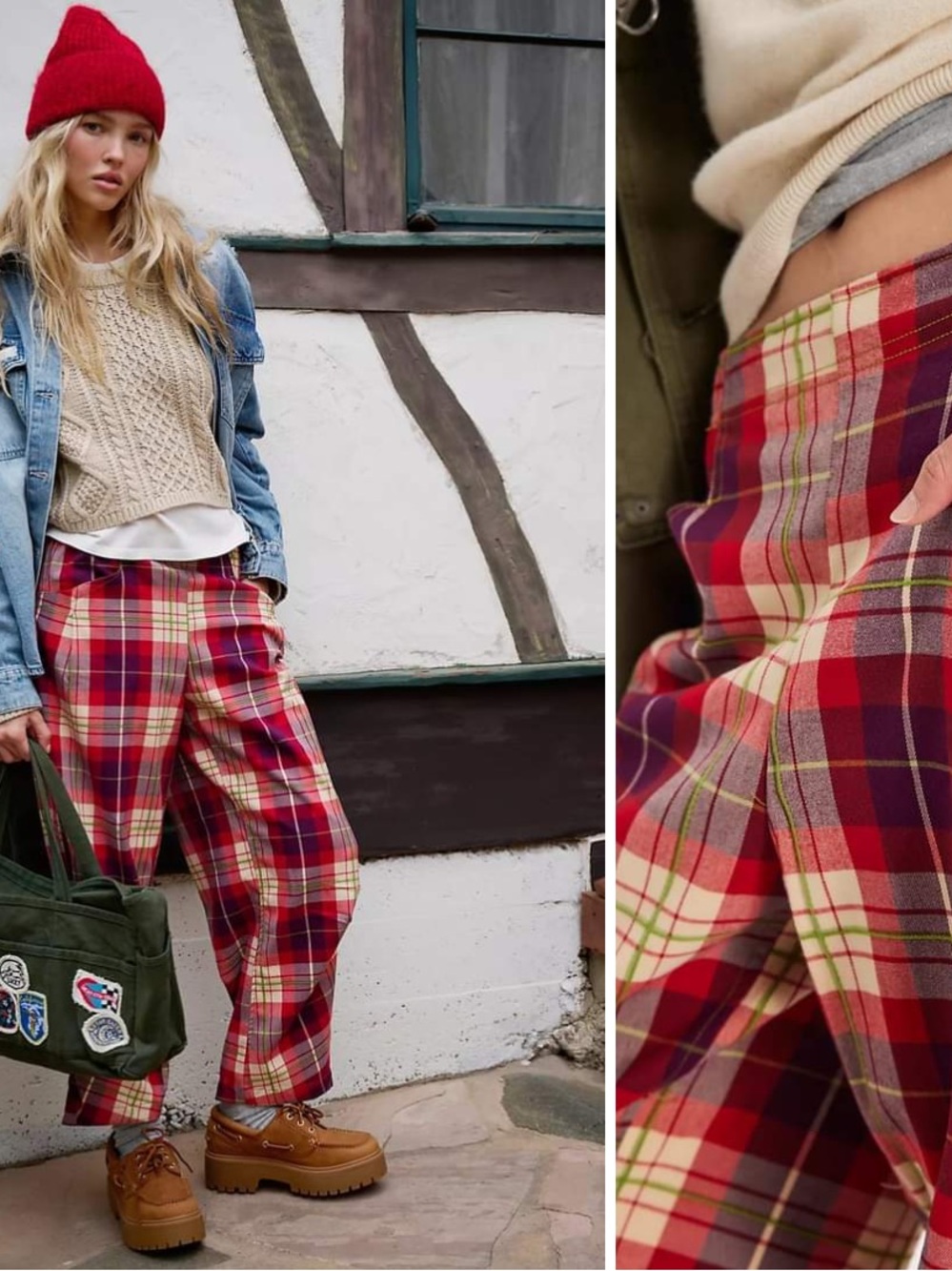 Free People Nice Choice Plaid pull on pants size M NWT $98 - Picture 3 of 5